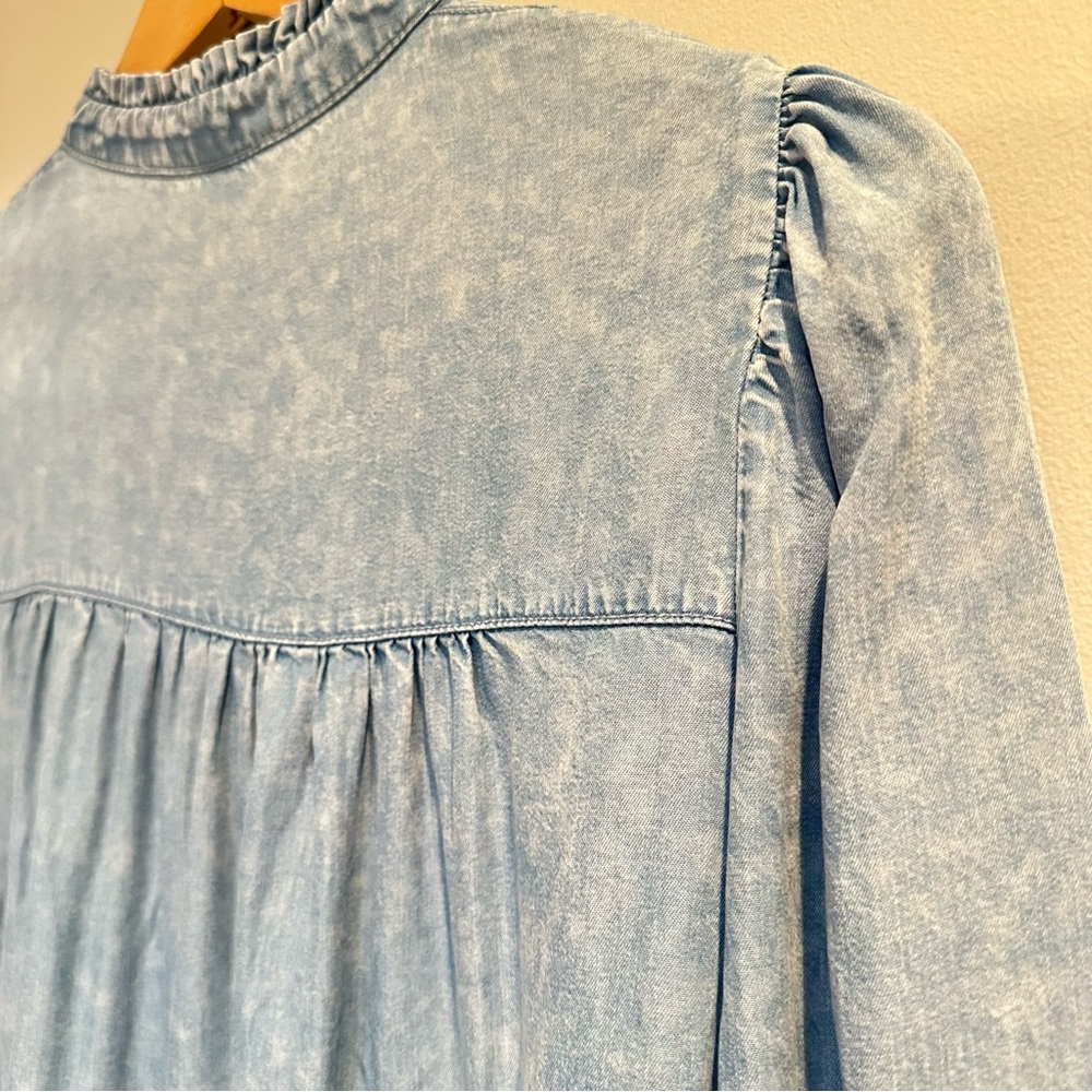 Jane & Delancey Chambray Look Ruffle‑Sleeve Blouse Women’s XS | Denim Top - Picture 12 of 14